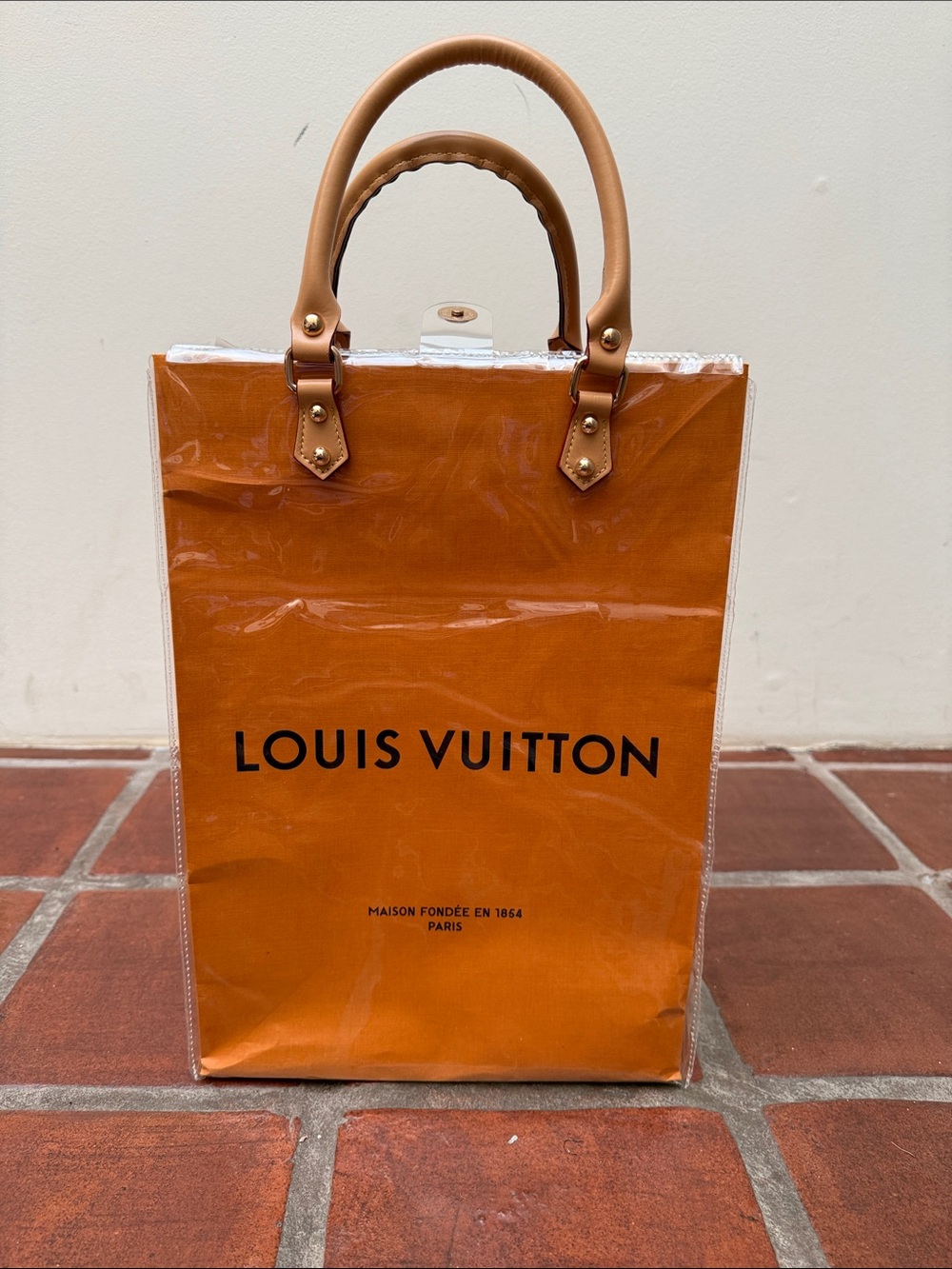 ALouis Vuitton Orange Tote Bag with Tan Handles